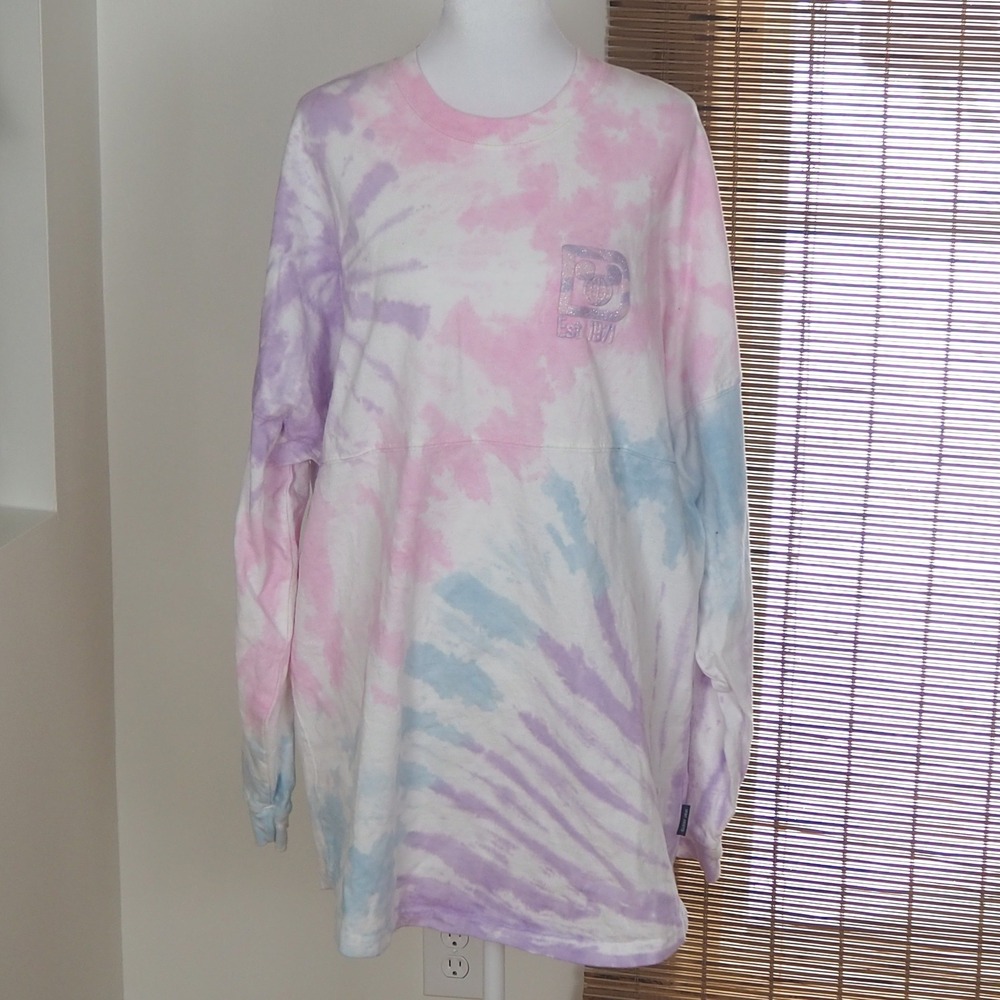 Walt Disney World Tie Dye‎ Spirit Jersey Women's Sz XL Pastel Glitter Pink Blue